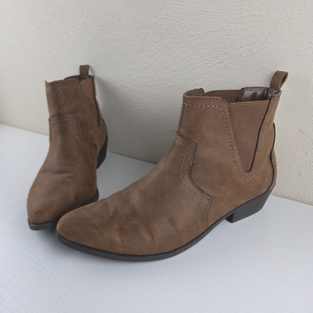 Arizona Major Western Pull On Ankle Riding Boots Brown Faux Leather Womens Sz 7M